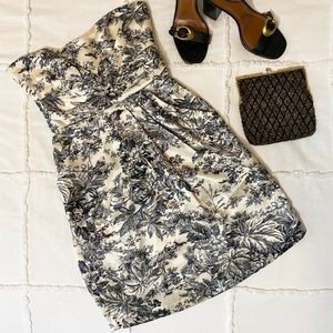 Strapless Black & Ivory Floral Print Dress D’Agaci